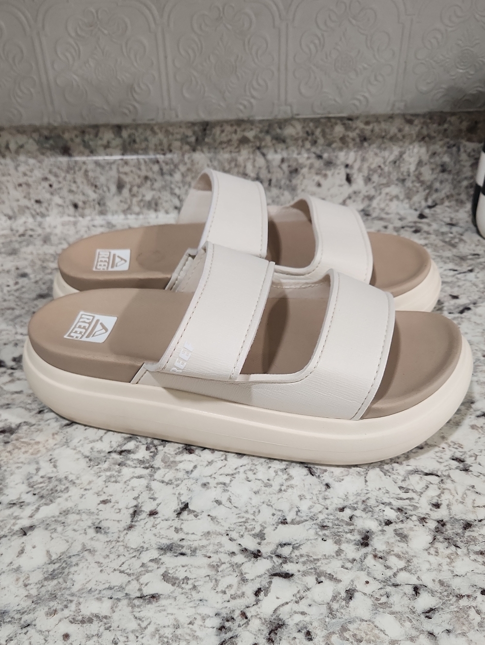 Reef Women’s White Double-Strap Platform Slide Sandals